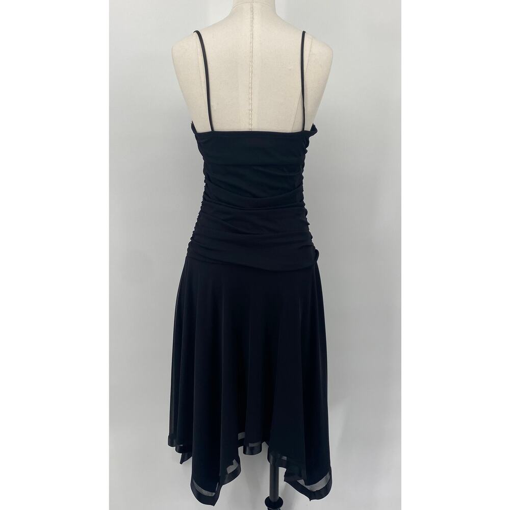 Vintage Y2k Midi Dress Hanky Hem Sleeveless Semi Sweetheart Neck Black Womens XS - Picture 5 of 8